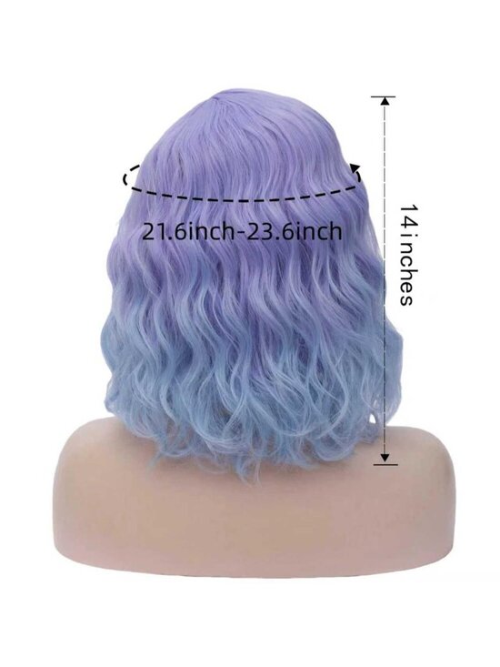 Women Purple Ombre Heat Resitant Wavy Curly Cosplay Halloween Bob Party Wig main image 5